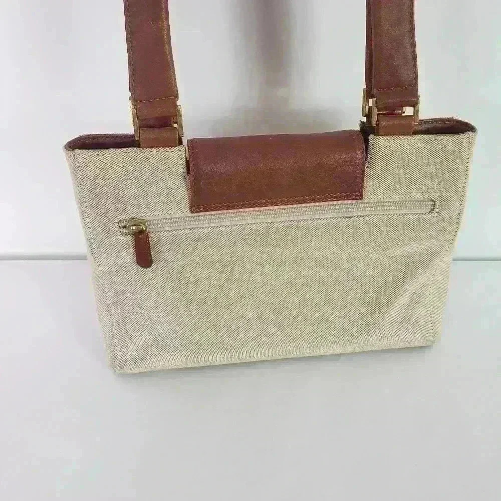 Derek Alexander cream canvas and brown leather shoulder bag - Picture 5 of 9